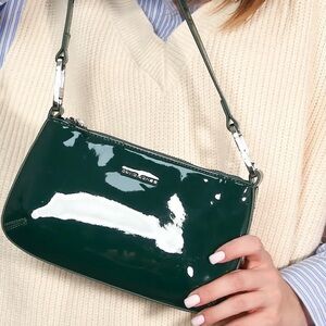 David Jones Green Patent Leather Shoulder Bag Small Baguette Purse NWT